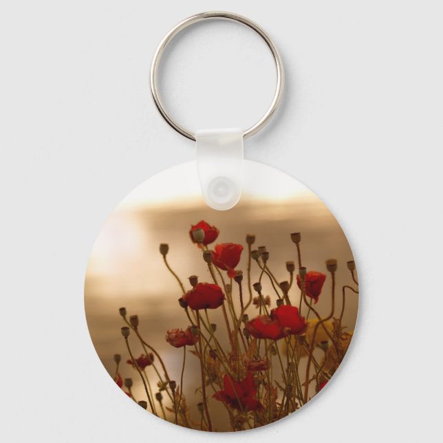 REJOICE Red Poppies Floral Design Keychain (Front)