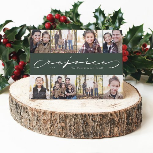 Rejoice religious Christmas photo collage green Holiday Card