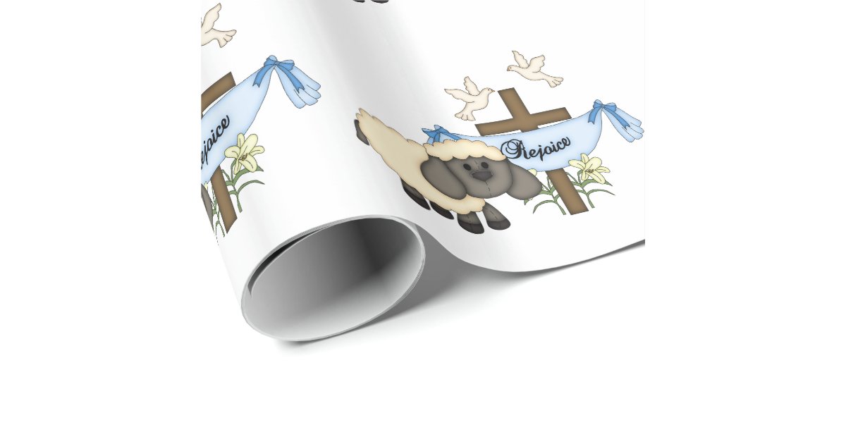 Rejoice!Religious CrossLamb/Doves Wrapping Paper Zazzle