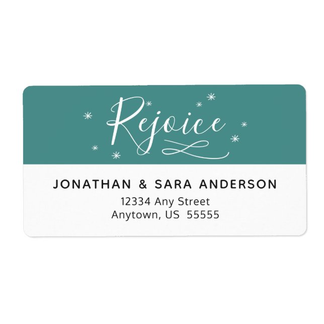 Rejoice | Teal and White Christmas Return Address Label (Front)