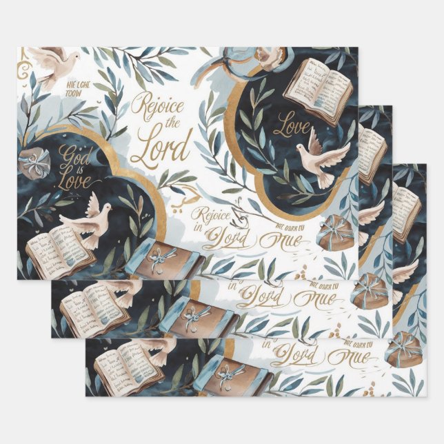 Rejoice & Trust: Dove and Bible Symbolism Wrapping Paper Sheets (Set)