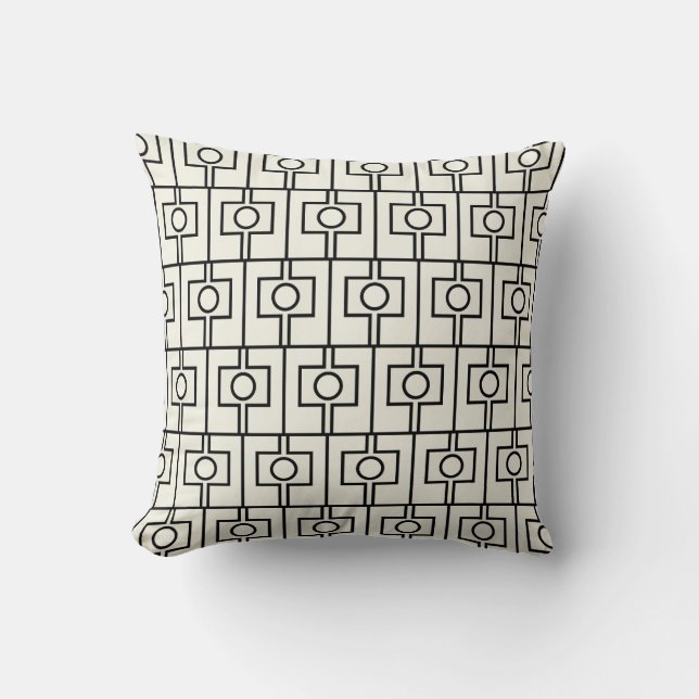 Rektangel Geometric Pattern Black and Cream Throw Pillow (Front)