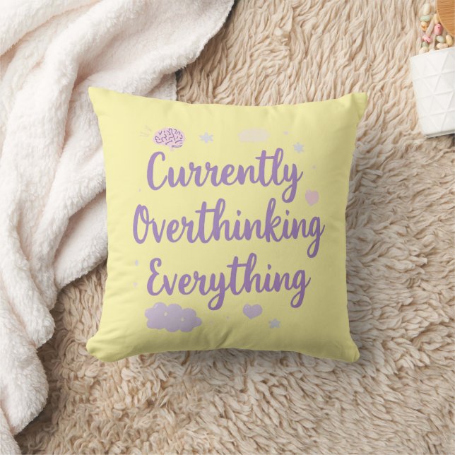 Relatable Currently Overthinking Text Art Throw Pillow (Blanket)