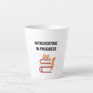 Relatable Introvert Humor with Cat and Books Latte Mug
