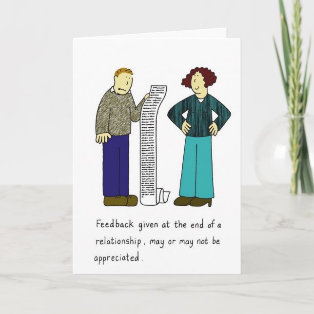 Relationship Feedback Cartoon Humor Card (Front)
