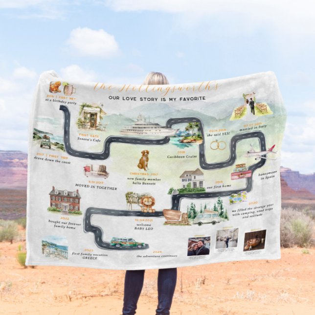 Relationship Story Timeline | Cute Personalized  Fleece Blanket (Creator Uploaded)