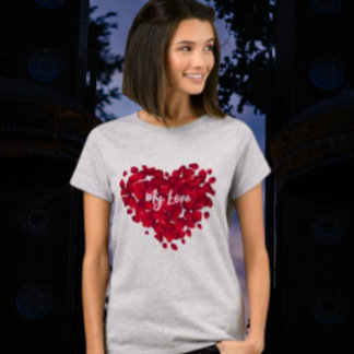 Relationship Valentine's Day Red Rose Heart Shaped T-Shirt