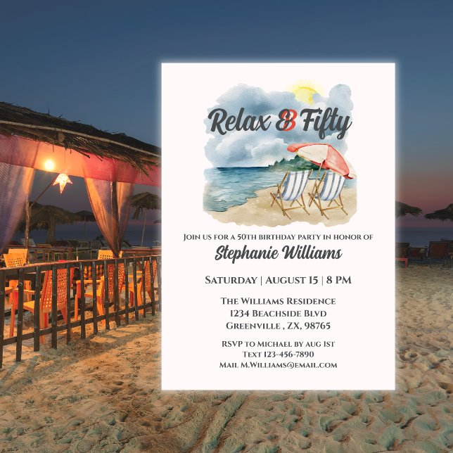 Relax and be Fifty Tropical Beach Chair Themed  Invitation (Creator Uploaded)