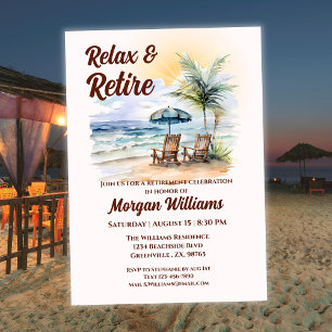Relax and Retire Tropical Beach Chair Retirement Invitation