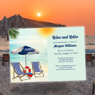 Relax and Retire Tropical Beach Chair Retirement Invitation