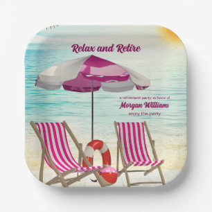Relax and Retire Tropical Beach Chair Retirement Paper Plates