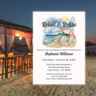 Relax and Retire Tropical Beach Chair Themed  Invitation