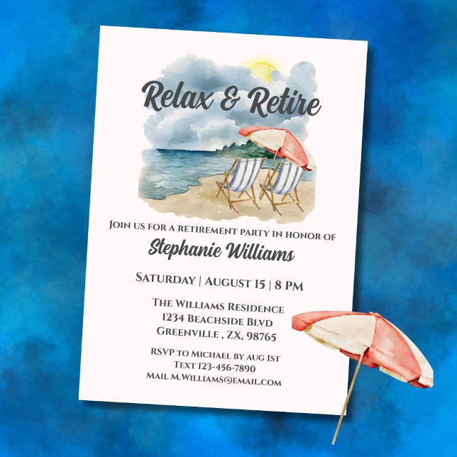 Relax and Retire Tropical Beach Chair Themed  Invitation (Creator Uploaded)