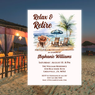 Relax and Retire Tropical Beach Womens Retirement Invitation