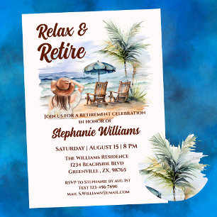 Relax and Retire Tropical Beach Womens Retirement Invitation