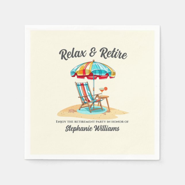 Relax and Retire Tropical Cocktail Beach Chair  Napkins (Front)