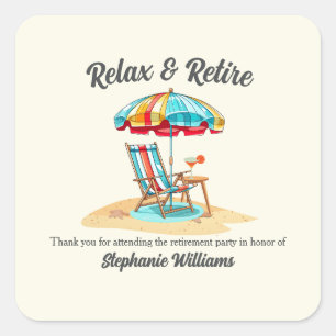 Relax and Retire Tropical Cocktail Beach Chair  Square Sticker
