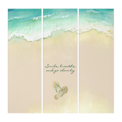 Relax and Smile  Flipflops at the Beach Faux Canv Triptych