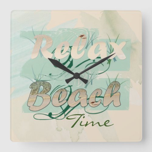Relax at the Beach Time Watercolor Square Wall Clock