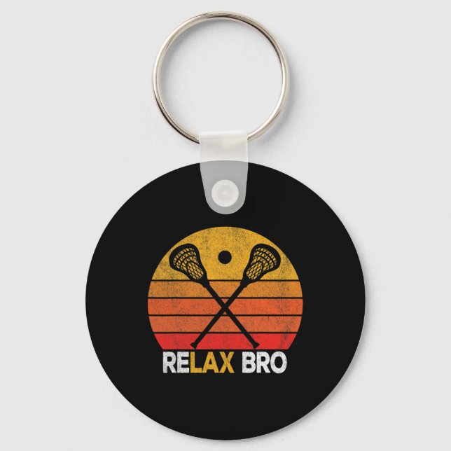 Relax Bro Funny Lacrosse Quote Lacrosse Crosse Vin Keychain (Front)