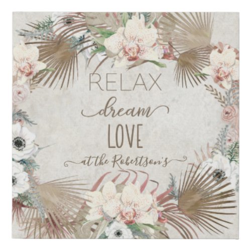 Relax Dream Love Airy White Floral Watercolor Name Faux Canvas Print