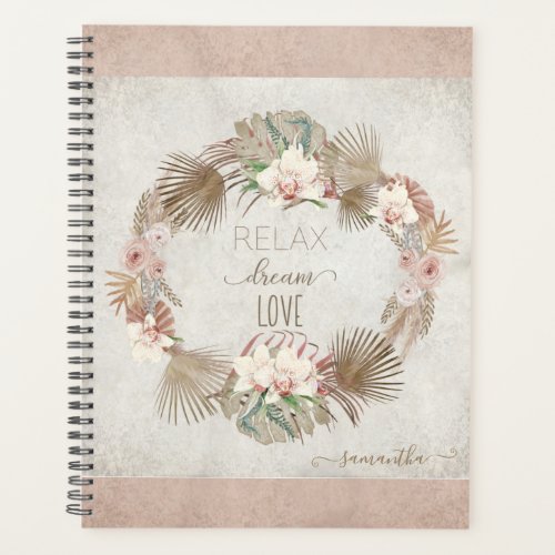 Relax Dream Love Blush Muted Tropical Floral Name Planner