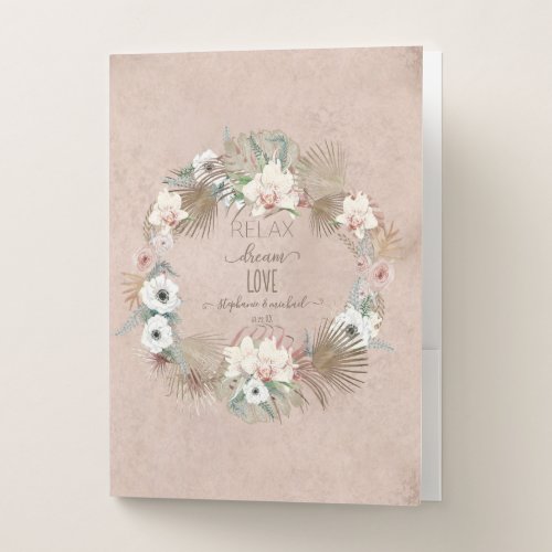 Relax Dream Love Blush White Floral Foliage Name Pocket Folder