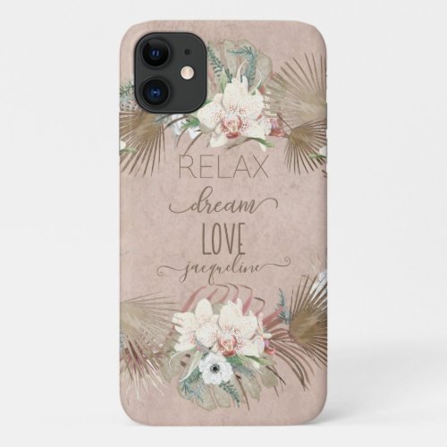 Relax Dream Love Tropical Blush Pink Orchid Palm iPhone 11 Case