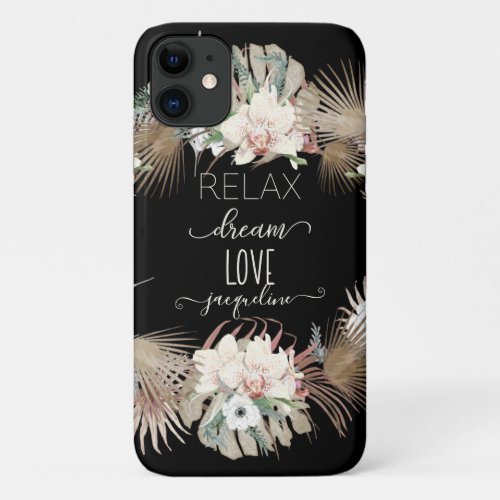 Relax Dream Love Tropical White Orchid Palm Leaves iPhone 11 Case