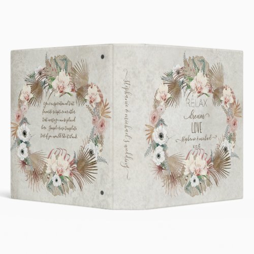Relax Dream Love White Orchid Floral Greenery Name 3 Ring Binder