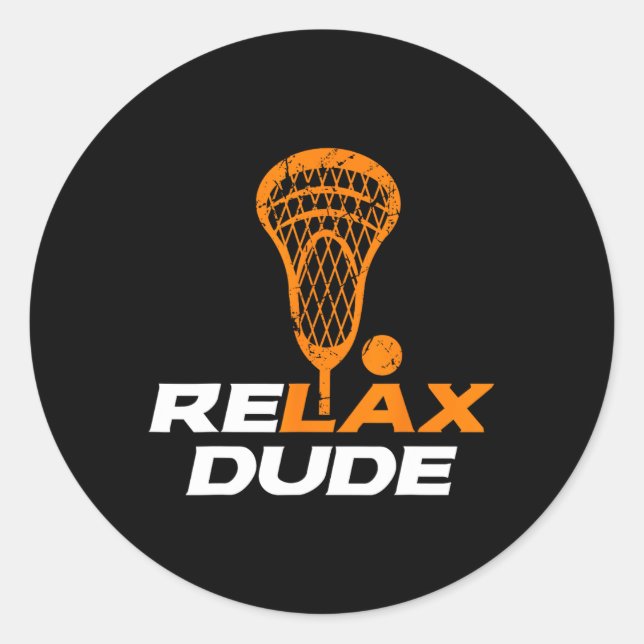 Relax Dude Lacrosse Lax Stick V6 Orange  Classic Round Sticker (Front)