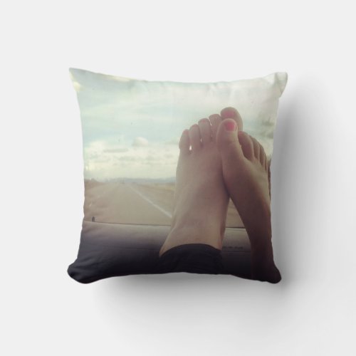 relax feet on the dashboard throw pillow