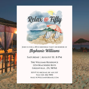Relax @ Fifty Tropical Beach Chair Themed  Invitation