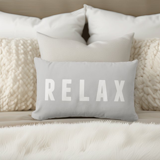 Relax Gray & White Modern Block Print Lumbar Pillow (Creator Uploaded)