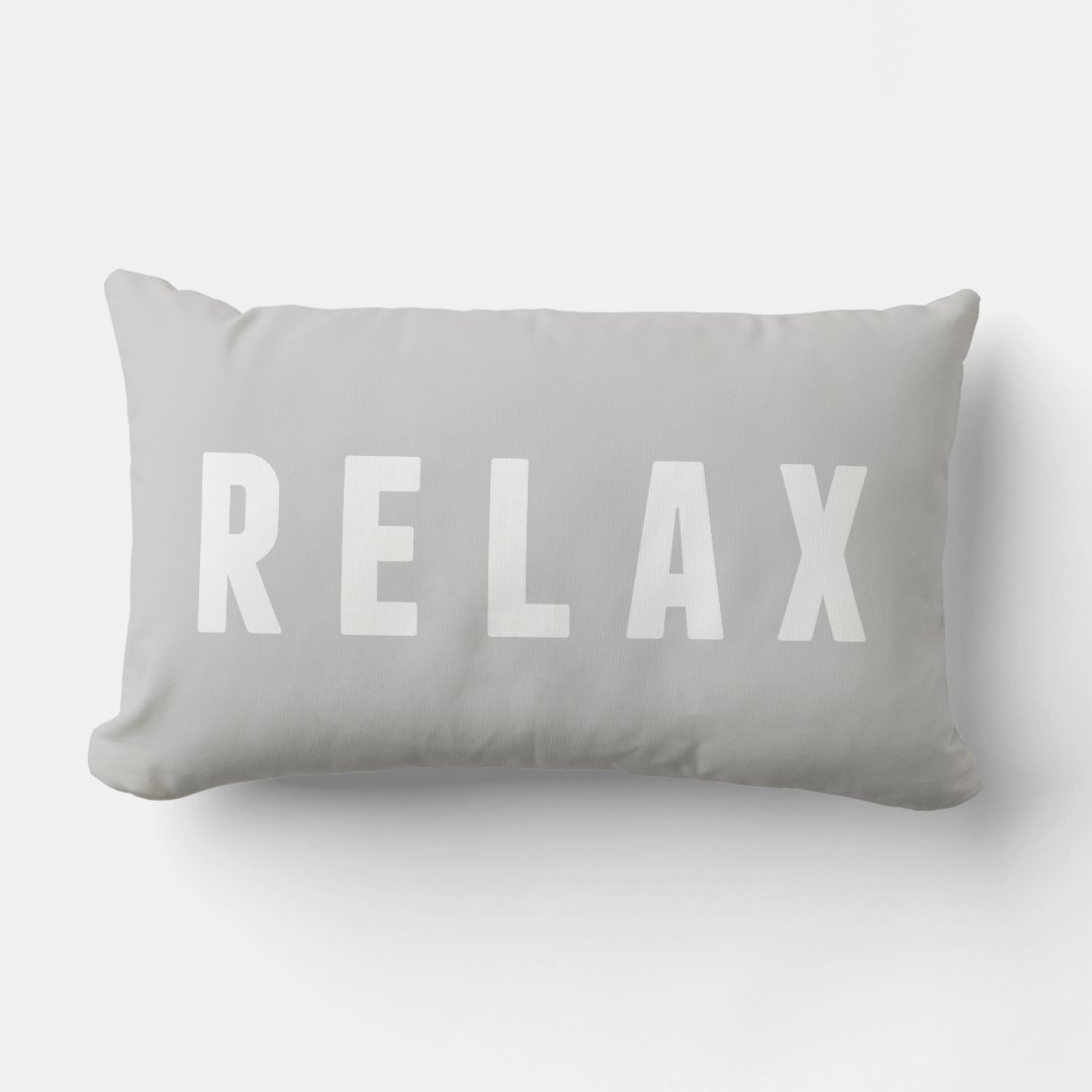 Relax Gray & White Modern Block Print Lumbar Pillow 