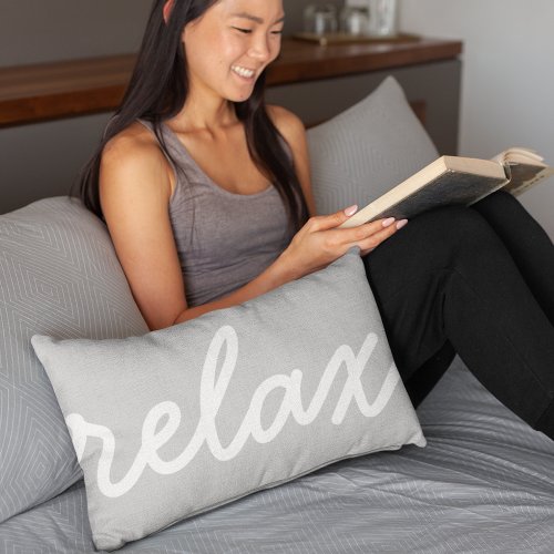 Relax Gray  White Script Lumbar Pillow