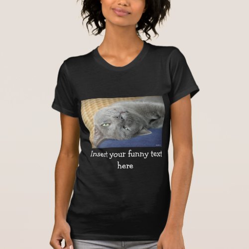 Relax Grey Purring Cat _ black T_Shirt for Women