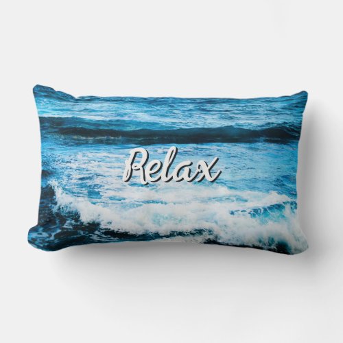 Relax Hawaii Turquoise Ocean Waves Photo Script Lumbar Pillow