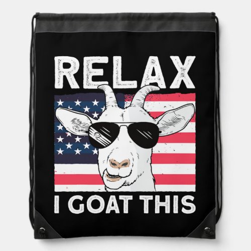 Relax I Goat This USA America Flag Goat  Drawstring Bag