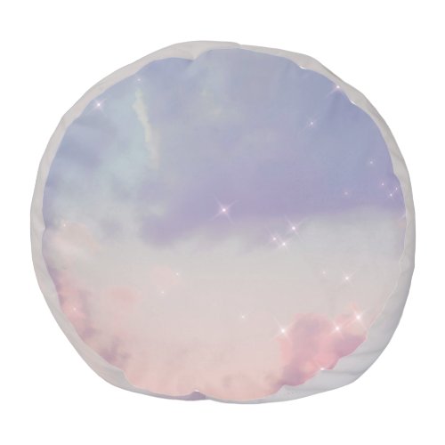 Relax in blue pink starry fluffy clouds night sky pouf