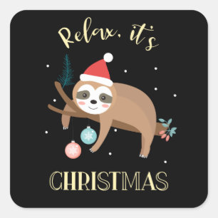 Relax It's Christmas Funny Sloth Square Sticker