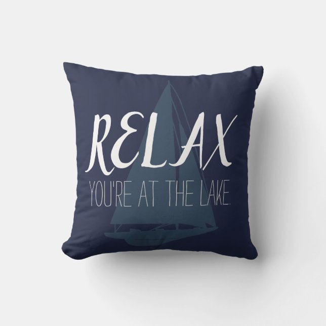 Relax Lake Boat Silhouette Throw Pillow (Front)