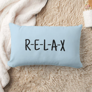 Relax Light Blue Throw Pillow with Black Script   