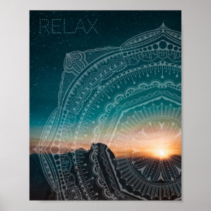 Relax Mandala Overlay Starry Sky Sunset Photograph Poster