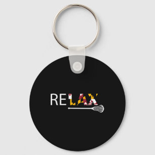 Relax Maryland Flag Lacrosse Lax Stick Mens Women Keychain