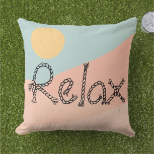 Relax modern cute colorful pink blue sun text chic outdoor pillow