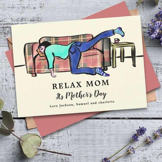 Relax Mom Funny Quote Personalized Card (Relax mom its Mother’s Day funny greetings card unique collage illustration )