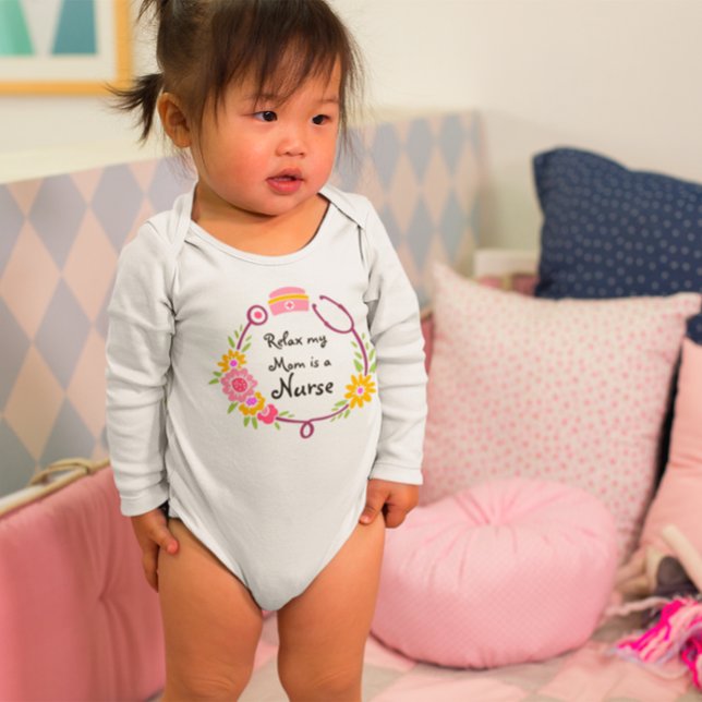 Relax My Mom Is A Nurse Floral Stethoscope Baby Bodysuit (Creator Uploaded)