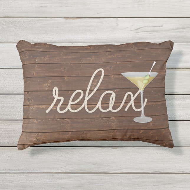 relax nautical rope on teak wood outdoor pillow (Front)