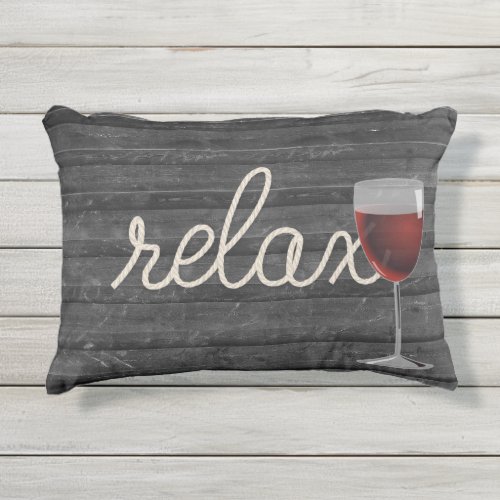 Relax nautical rope text on wood with wine outdoor pillow